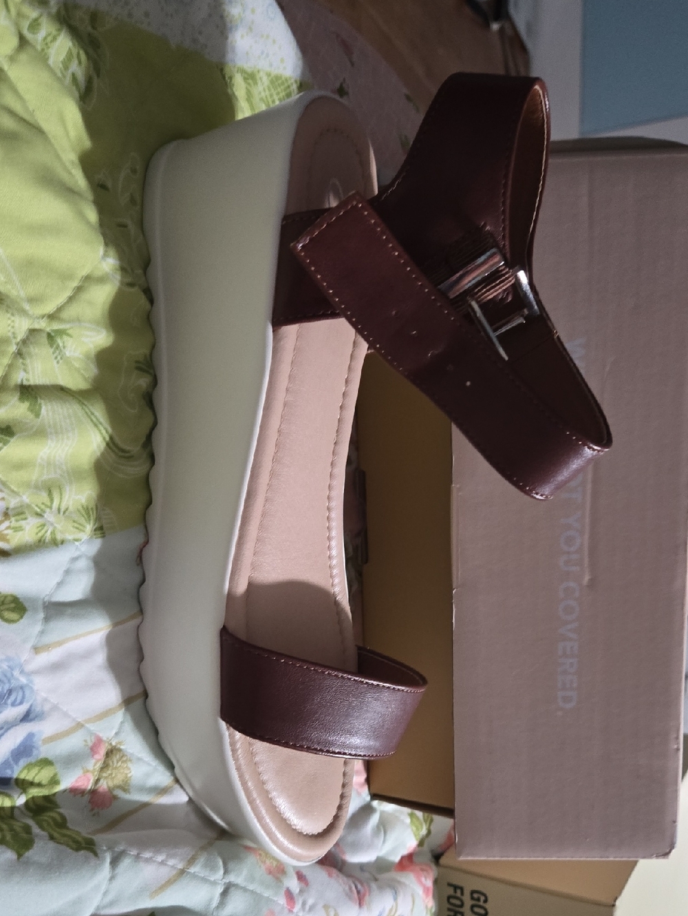 Women's Brown Platform Sandal with Ankle Buckle